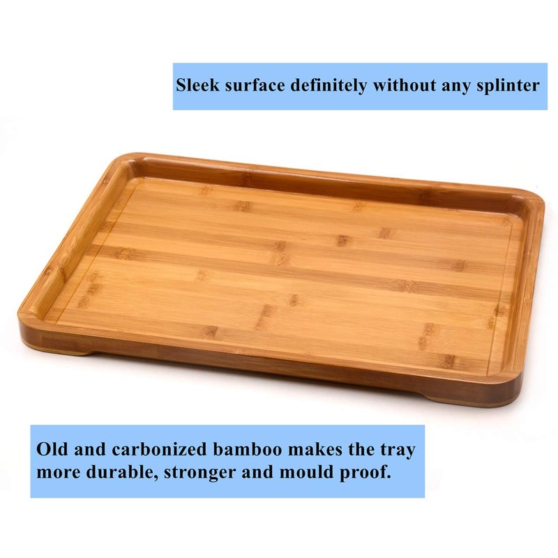 Bamber Large Bamboo Serving Tray Decorative Coffee Tea Platter 18 x 13 x 1.2 Inches - Image 4